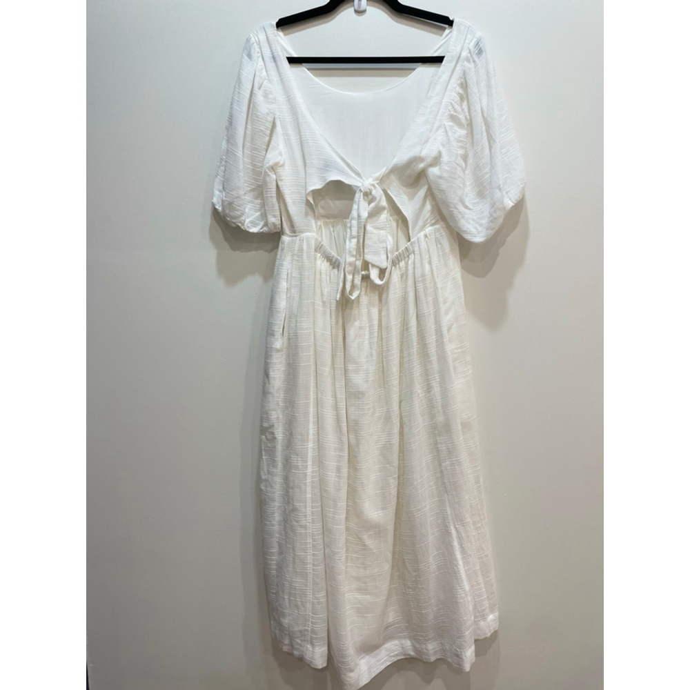 En Saison Gauzy Textured Cotton Midi Dress M White Open Back Cottagecore Coastal - Picture 6 of 12